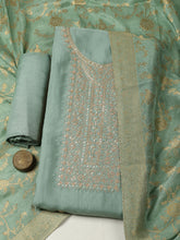 Embroidered Chanderi Unstitched Suit With Pant & Dupatta
