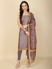 Kantha Embroidery & Printed Chanderi Unstitched Suit Piece With Dupatta
