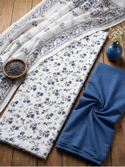 Embroidered Cotton Blend Unstitched Suit With Pant & Dupatta