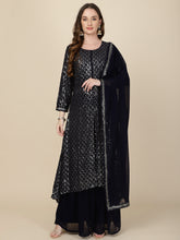 Resham Sequin Embroidery Georgette Kurta With Sharara & Dupatta