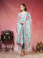Printed Cotton Blend Kurta With Pants & Dupatta