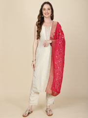 Tissue Kurta With Pants & Printed Georgette Dupatta