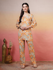 Printed Cotton Blend Kurta With Pants