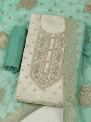 Neck Patti Chanderi Unstitched Suit Piece With Dupatta
