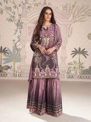 Embroidered Crepe Kurti With Plazzo & Dupatta