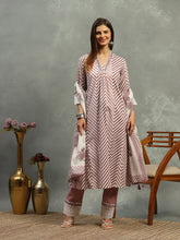 Printed Cotton Blend Kurta With Pants & Dupatta