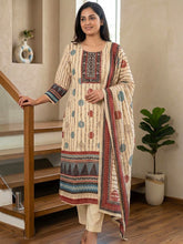 Embroidered Cotton Blend Kurta With Pant & Dupatta