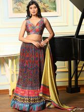 Floral Printed Satin Unstitched Lehenga Choli With Dupatta