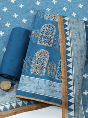 Embroidered Cotton Blend Unstitched Suit With Pant & Dupatta