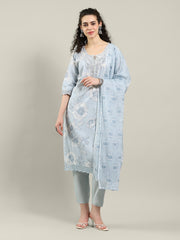 Printed Cotton Blend Kurta With Pants & Dupatta