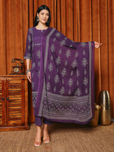 Printed Cotton Blend Kurta With Pants & Dupatta