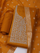 Neck Embroidered Chanderi Unstitched Suit With Dupatta