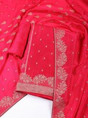 Embroidered Art Silk Unstitched Suit With Dupatta