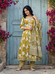 Printed Cotton Blend Kurta With Pant & Dupatta