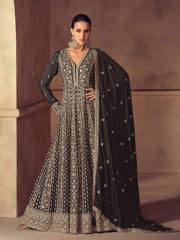 Embroidered Chinon Suit With Pant & Dupatta