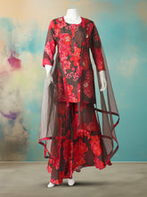 Printed With Embroidered Cotton Blend Kurta With Garara & Dupatta