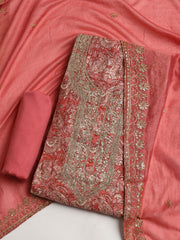 Neck Embroidered Cotton Blend Unstitched Suit With Dupatta
