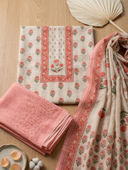 Printed Cotton Blend Unstitched Suit With Pant & Dupatta