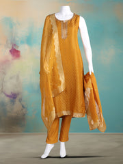 Embroidered Banarasi Kurta With Pant & Dupatta