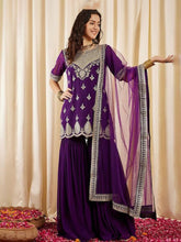 Embroidered Georgette Kurta With Sharara & Dupatta