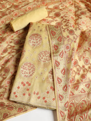 Woven Banarasi Chanderi Unstitched Suit With Dupatta