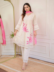 Embroidered Cotton Kurta With Pant & Dupatta