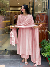 Neck Embroidered Muslin Kurta With Pants & Dupatta