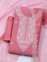 Embroidered Chanderi Unstitched Suit With Dupatta