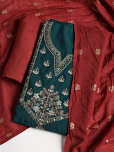 Neck Embroidered Chanderi Unstitched Suit With Dupatta