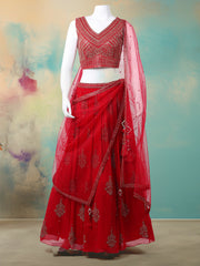 Resham Mirror Work Georgette Choli With Lehenga & Dupatta