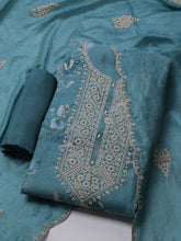 Neck Embroidered Chanderi Unstitched Suit With Dupatta