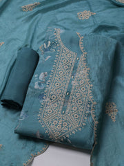 Neck Embroidered Chanderi Unstitched Suit With Dupatta
