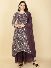 Resham Embroidery Georgette Kurta With Sharara & Dupatta