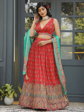 Patola Print Satin Unstitched Lehenga Choli With Dupatta