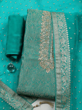 Embroidered Chanderi Unstitched Suit With Pant & Dupatta