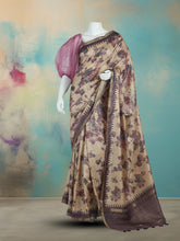 Digital Printed Art Silk Lavender Beige Saree