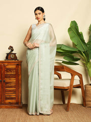 Embroidered Organza Pista Green Saree