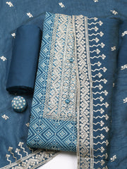 Embroidered Cotton Unstitched Suit With Pant & Dupatta
