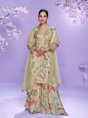 Embroidered Chinon Suit With Pant & Dupatta