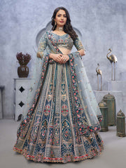 Resham Embroidery Tissue Unstitched Choli With Lehenga & Dupatta