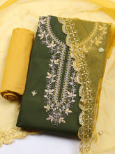 Neck Embroidered Chanderi Unstitched Suit With Dupatta