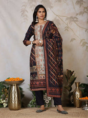 Printed Cotton Blend Kurta With Pants & Dupatta