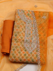 Neck Embroidered & Printed Organza Unstitched Suit With Dupatta