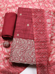 Embroidered Tussar Unstitched Suit With Pant & Dupatta