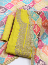 Neck Embroidered Chanderi Unstitched Suit With Dupatta