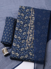 Printed Cotton Blend Unstitched Suit With Pant & Dupatta
