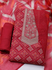 Embroidered Chanderi Unstitched Suit With Dupatta