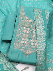 Neck Embroidered Chanderi Unstitched Suit With Dupatta