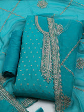 Neck Embroidered Chanderi Unstitched Suit With Dupatta