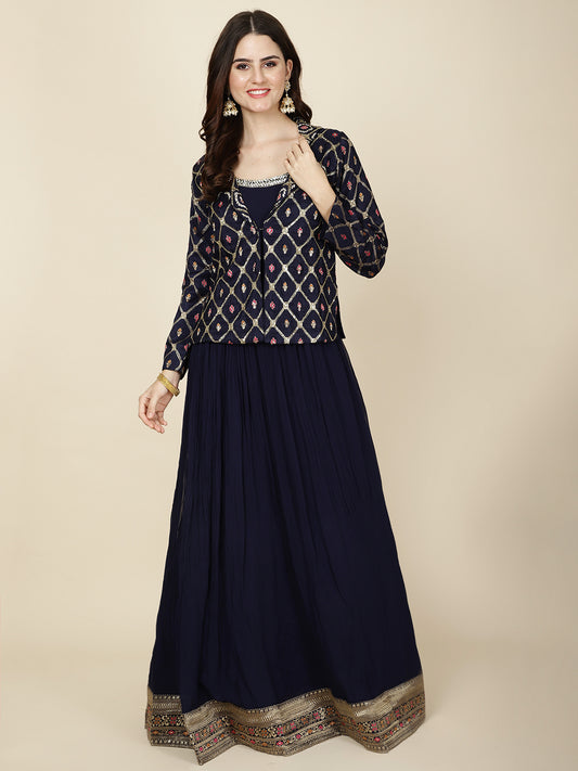 Embroidery Georgette Gown Dress With Jacket